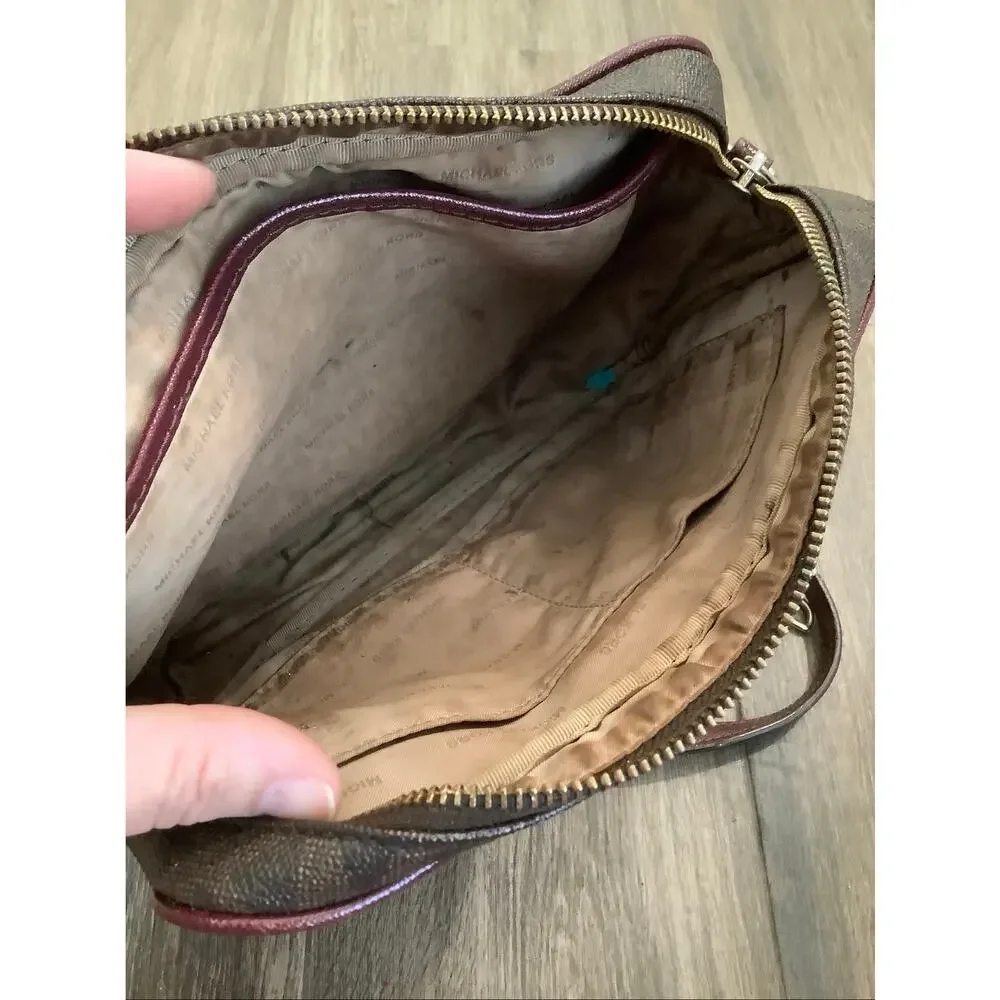 Michael Kors Brown Jet Set MK Signature Monogram Crossbody Bag Designer P8-2